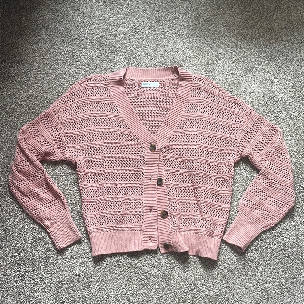 Sonoma Pink Cardigan Sweater V-Neck Cropped